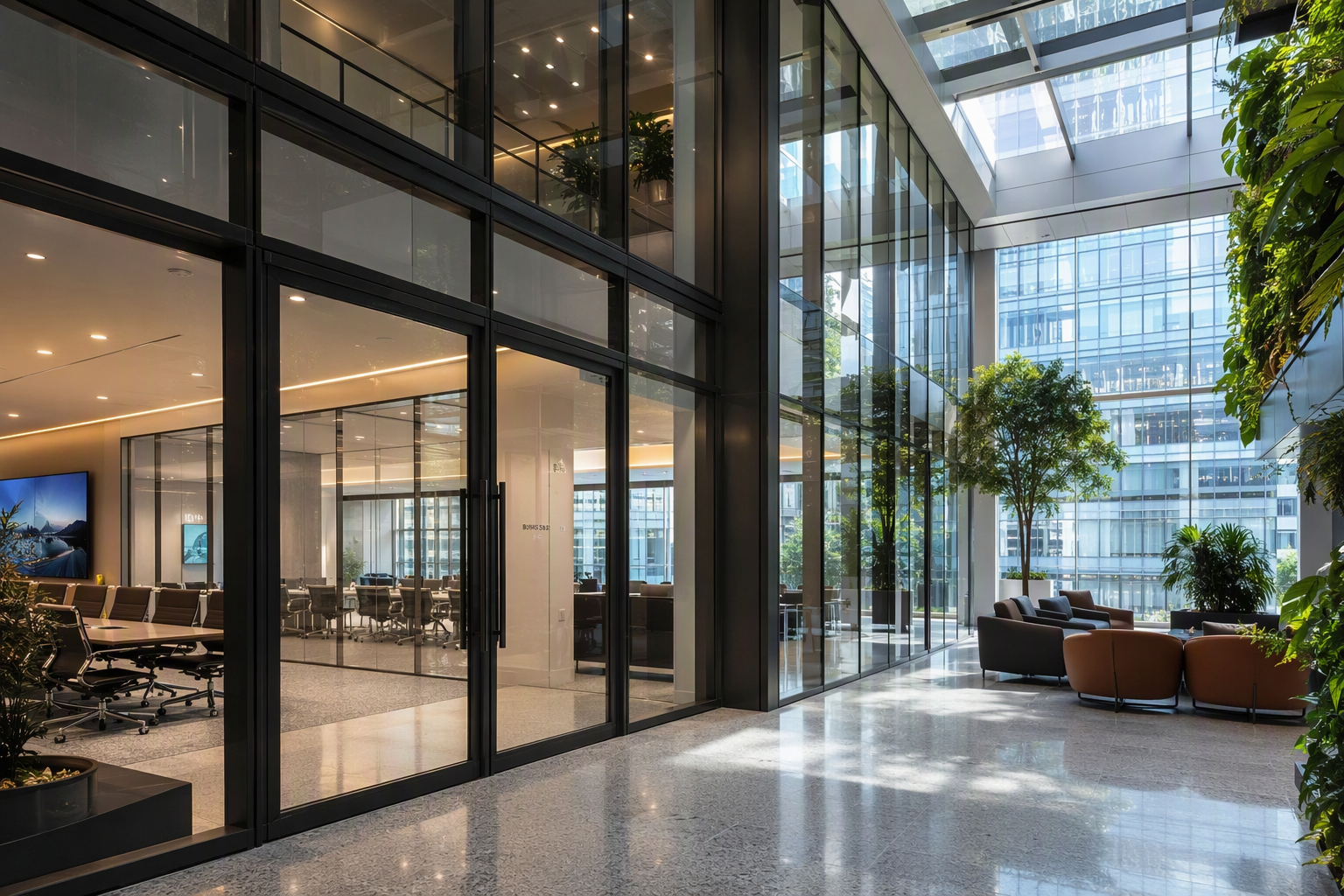 Modern Commercial Atrium Full-Height Class EI Fire-Rated Glass Partition System